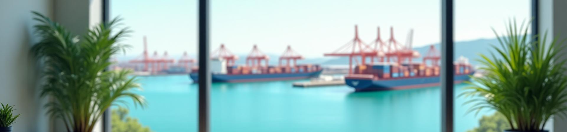 Coastal Haven harbor view from a modern office window