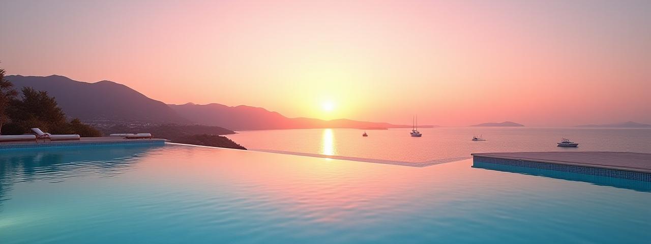 Sunset view of a luxury coastal property