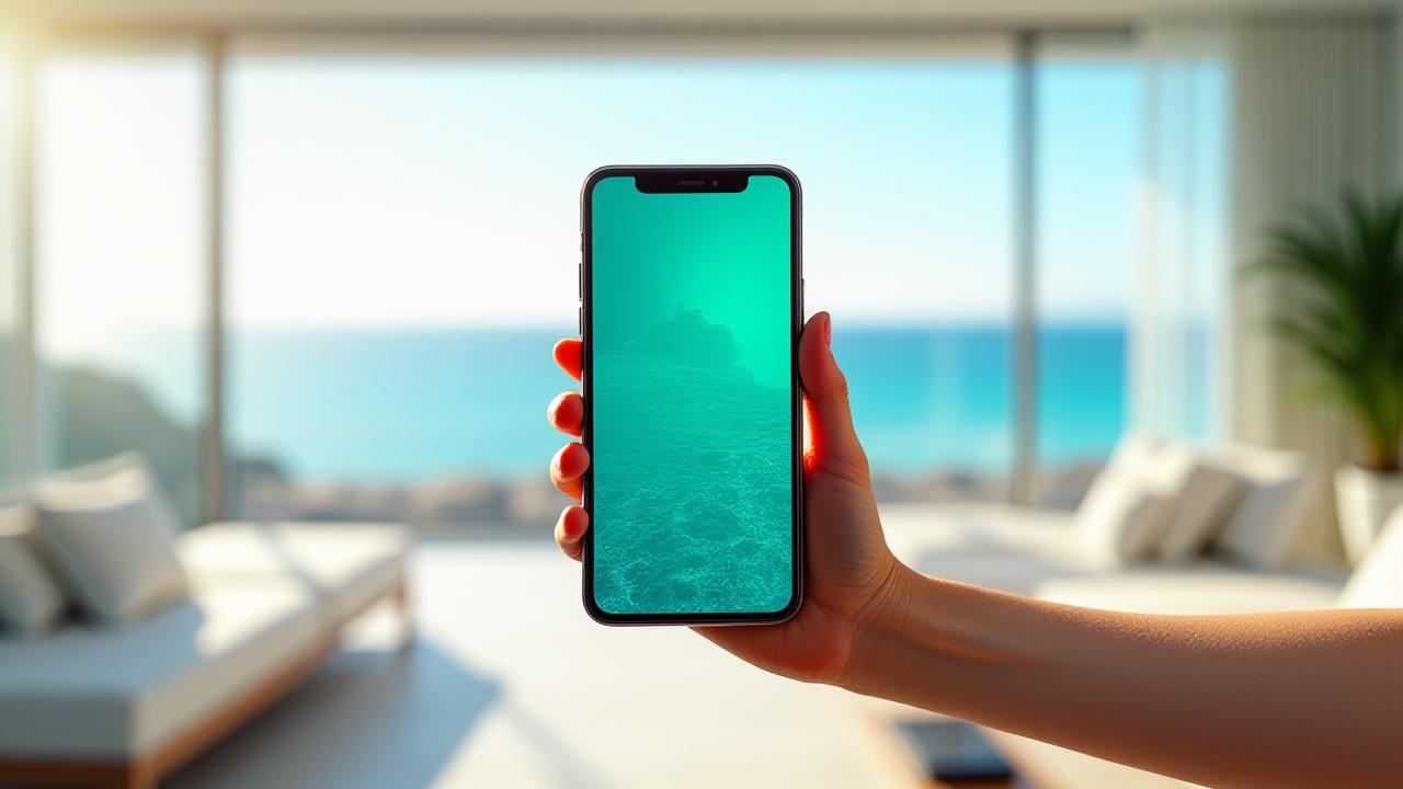 Luxury oceanfront resort digital interface overlay